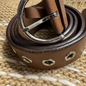 Coach Brown Leather Belt with Silver Buckle made of Brass